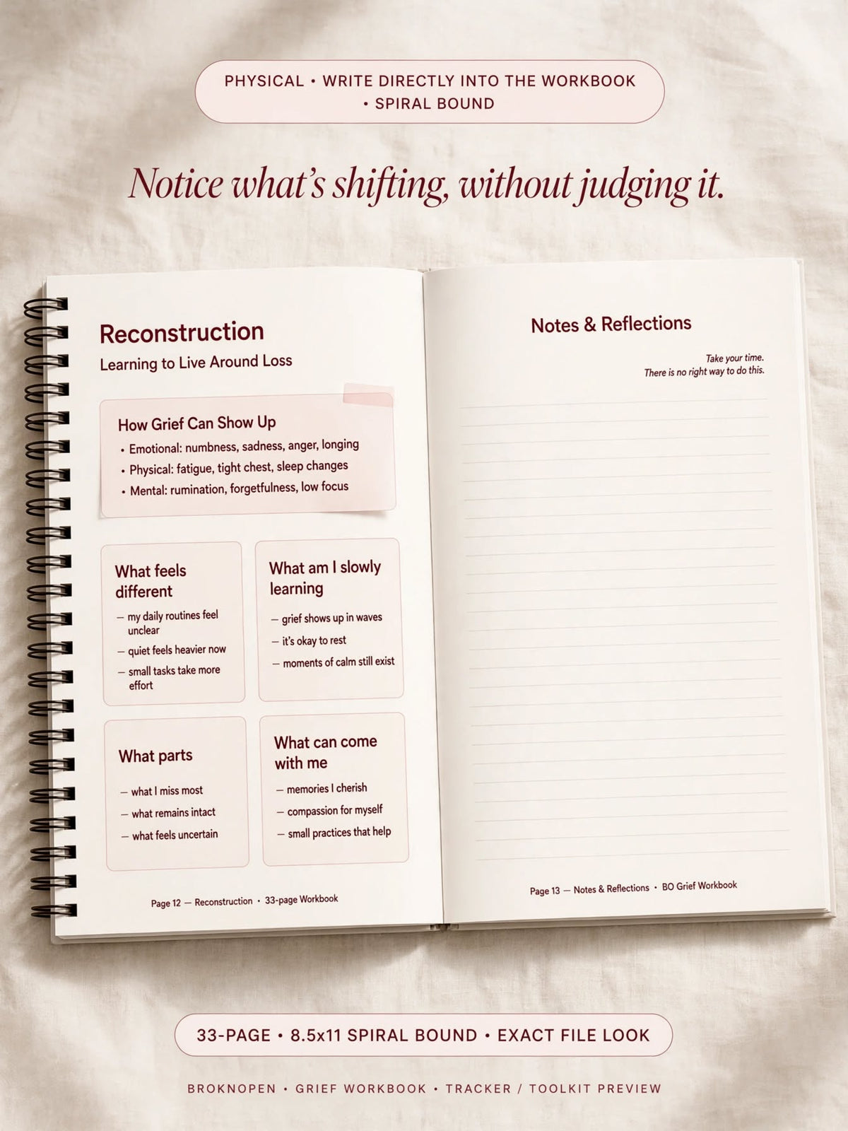 Healing Isn’t Linear: BroknOpen Grief Workbook I Spiral Bound