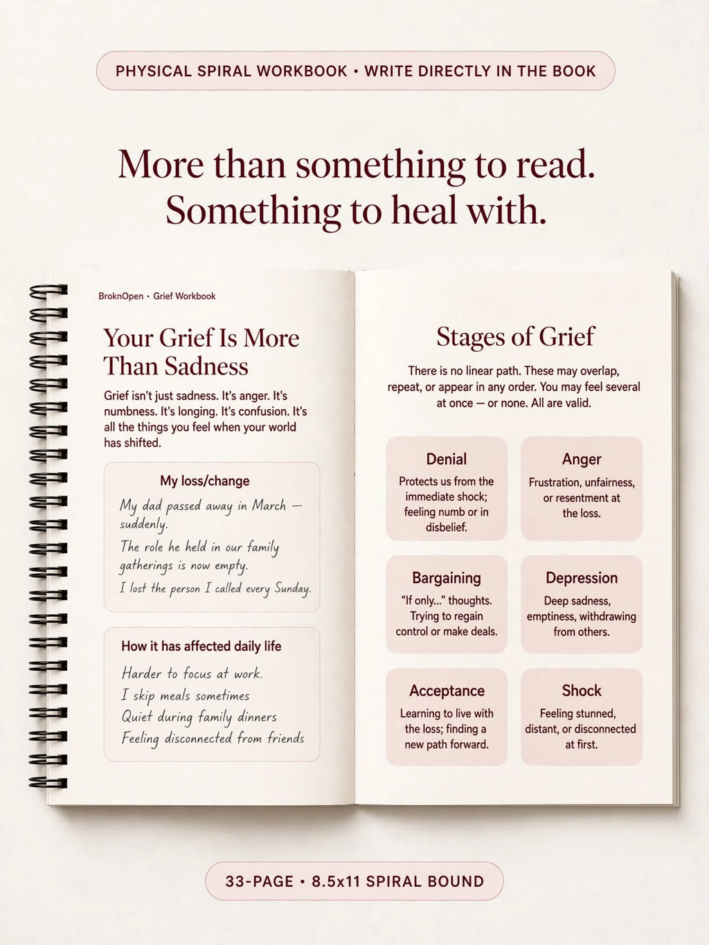 Healing Isn’t Linear: BroknOpen Grief Workbook I Spiral Bound