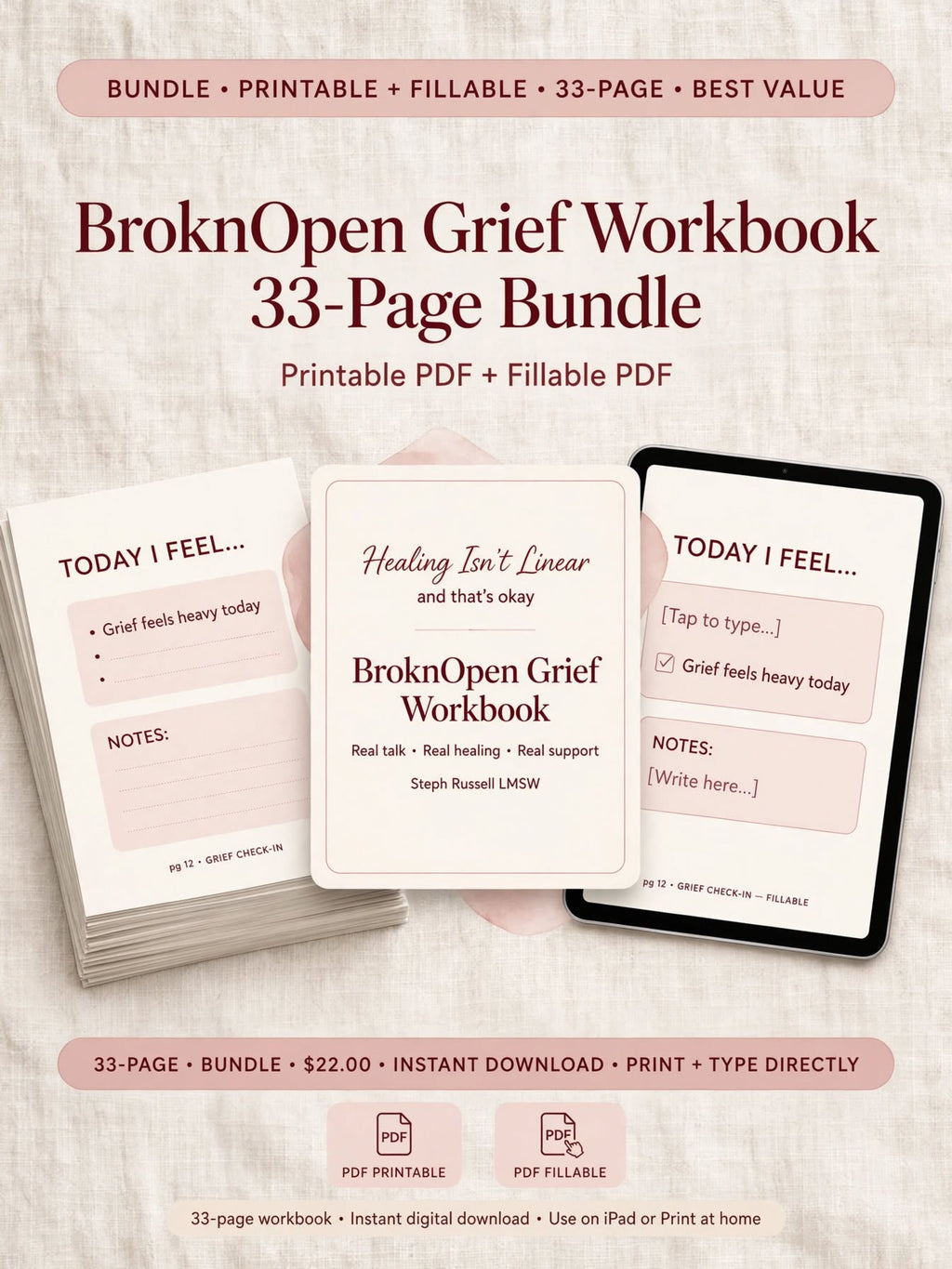Healing Isn't Linear: BroknOpen Grief Workbook I Digital Download