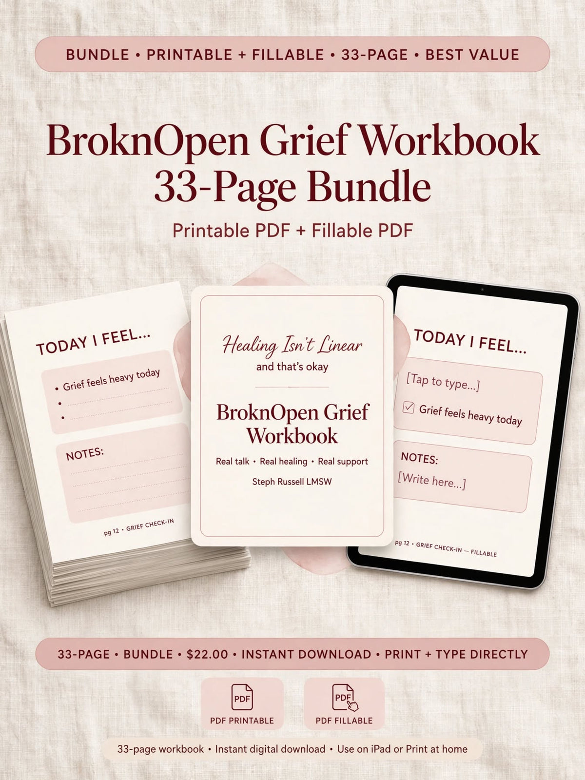 Healing Isn't Linear: BroknOpen Grief Workbook I Digital Download