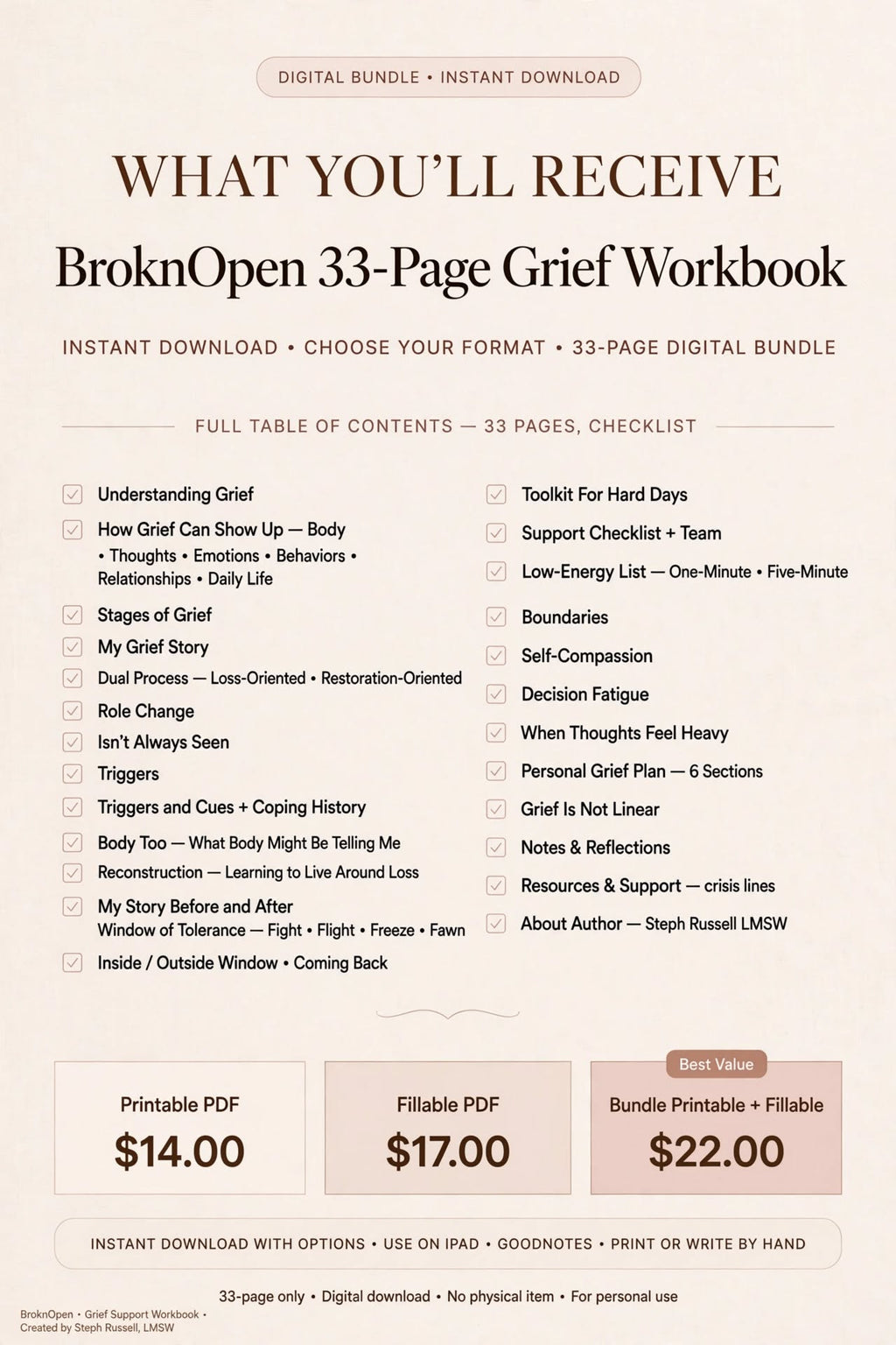 Healing Isn't Linear: BroknOpen Grief Workbook I Digital Download