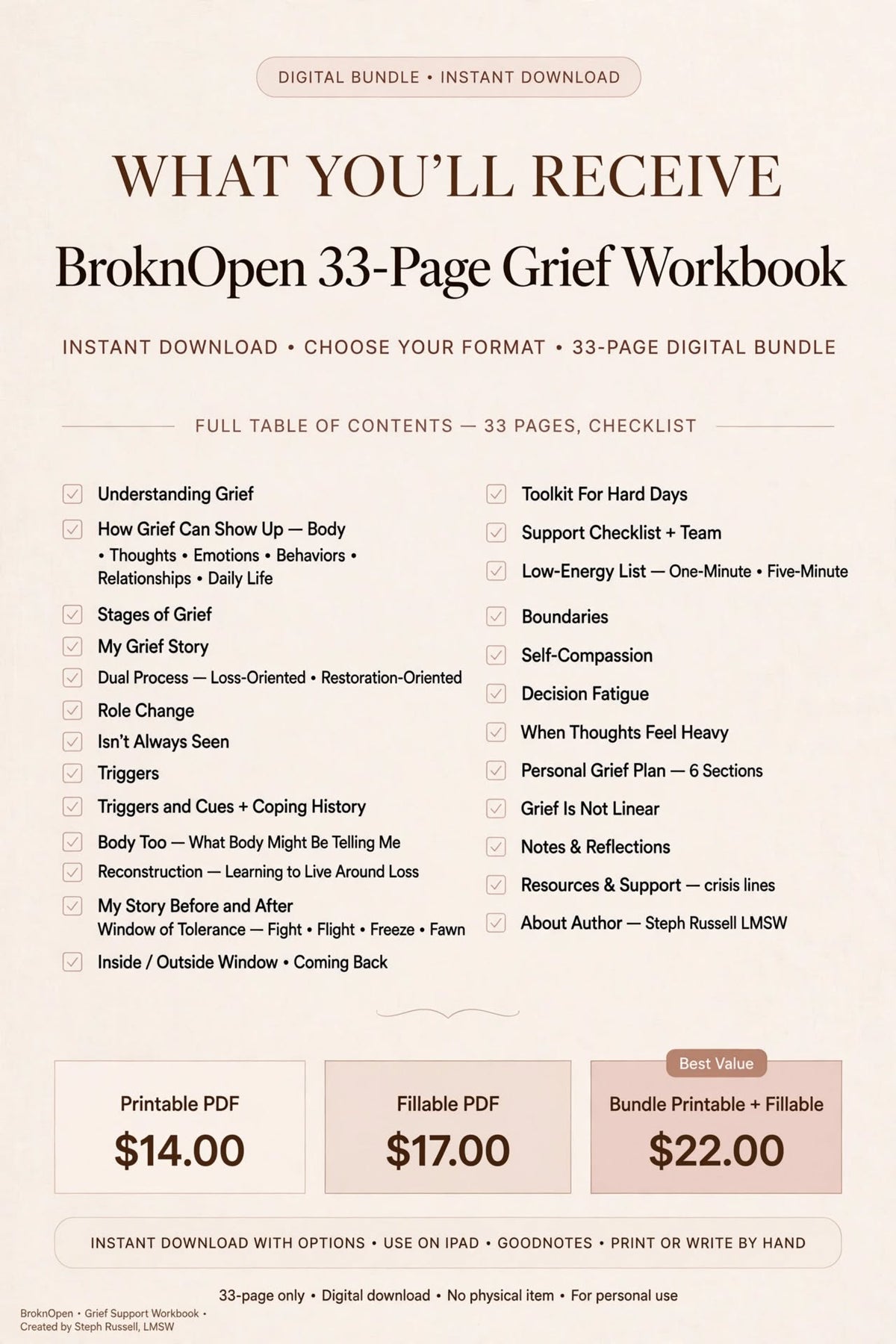 Healing Isn't Linear: BroknOpen Grief Workbook I Digital Download