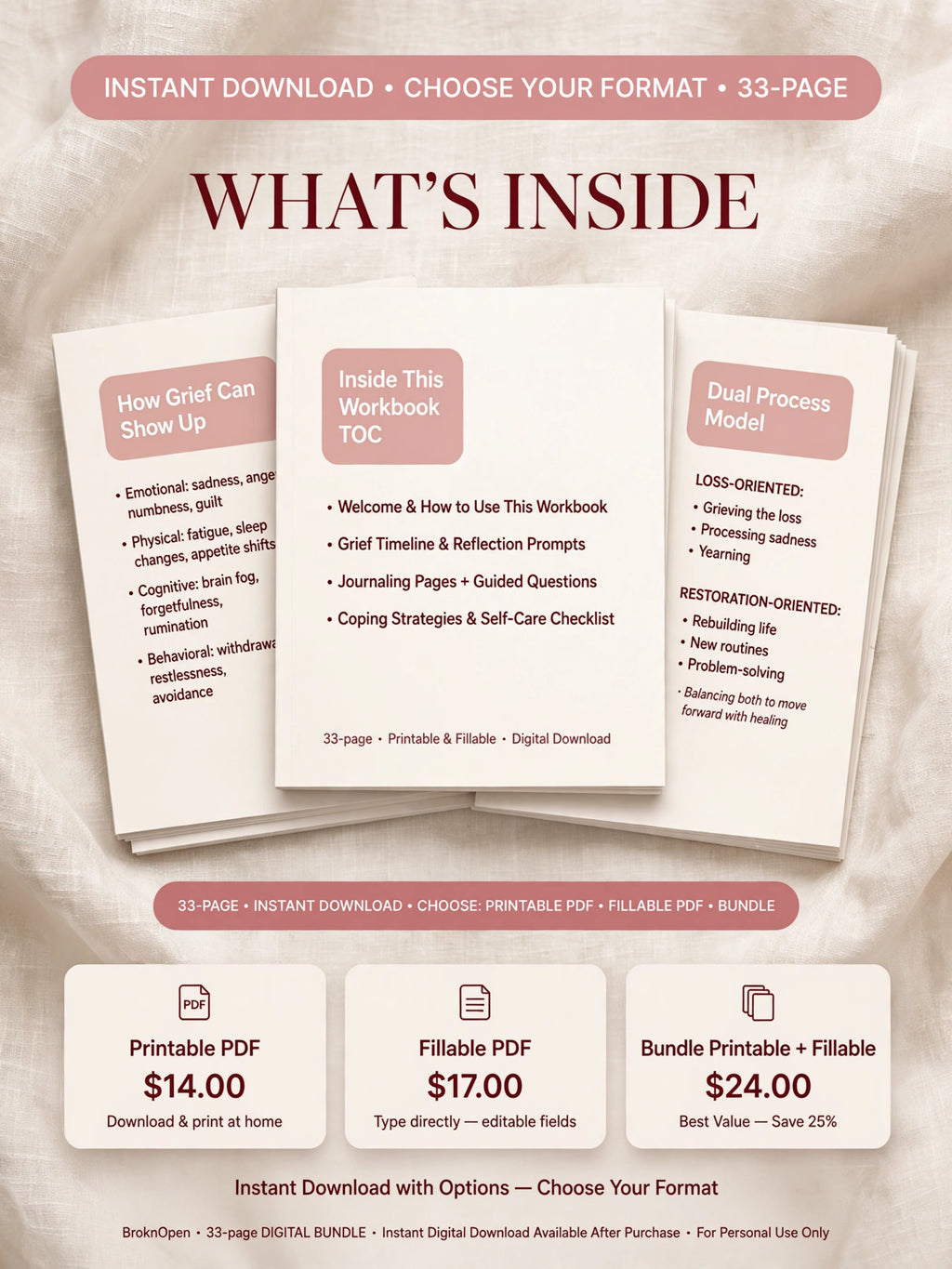 Healing Isn't Linear: BroknOpen Grief Workbook I Digital Download