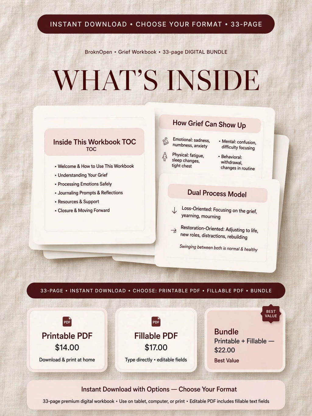 Healing Isn't Linear: BroknOpen Grief Workbook I Digital Download