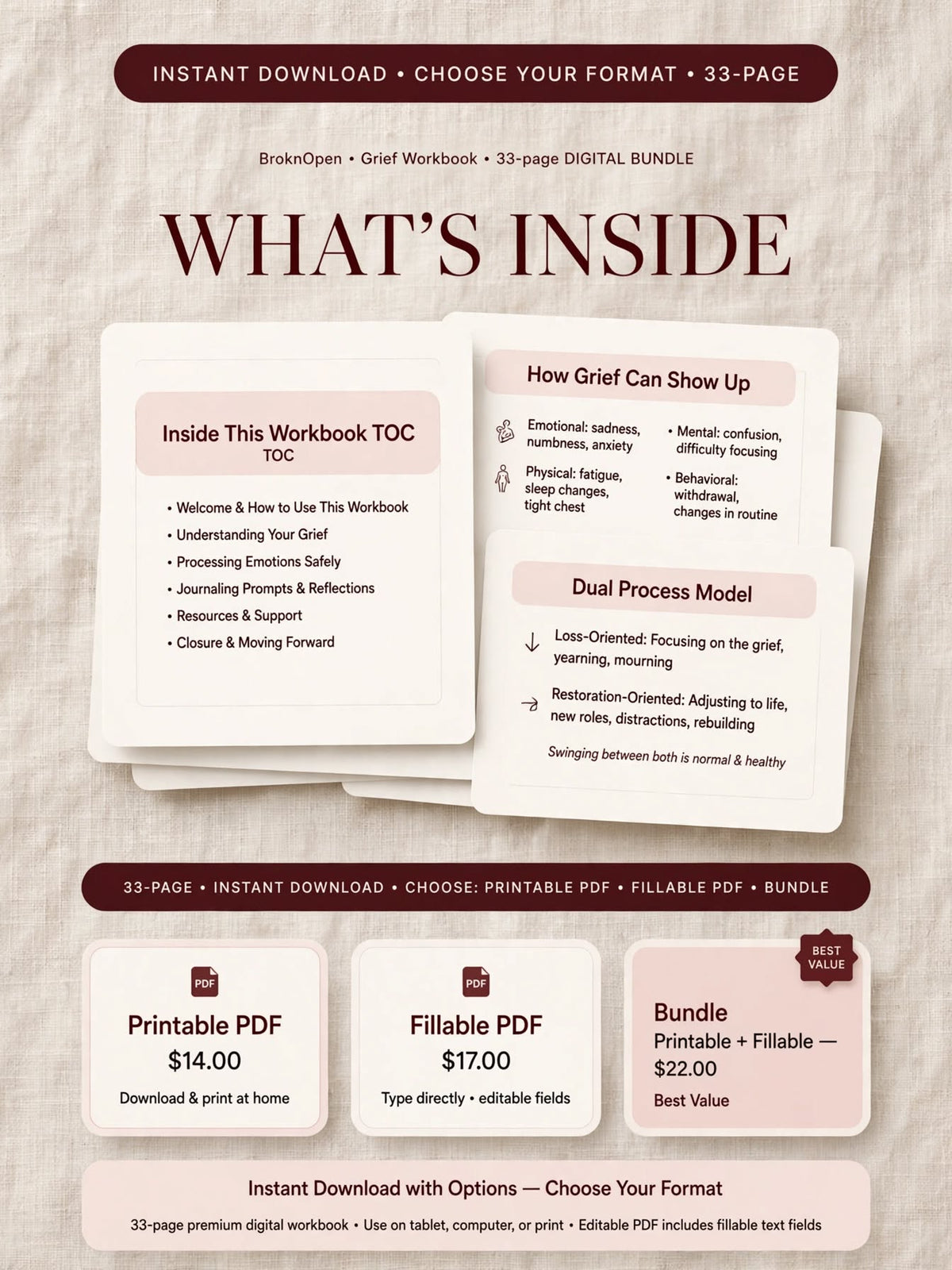 Healing Isn't Linear: BroknOpen Grief Workbook I Digital Download